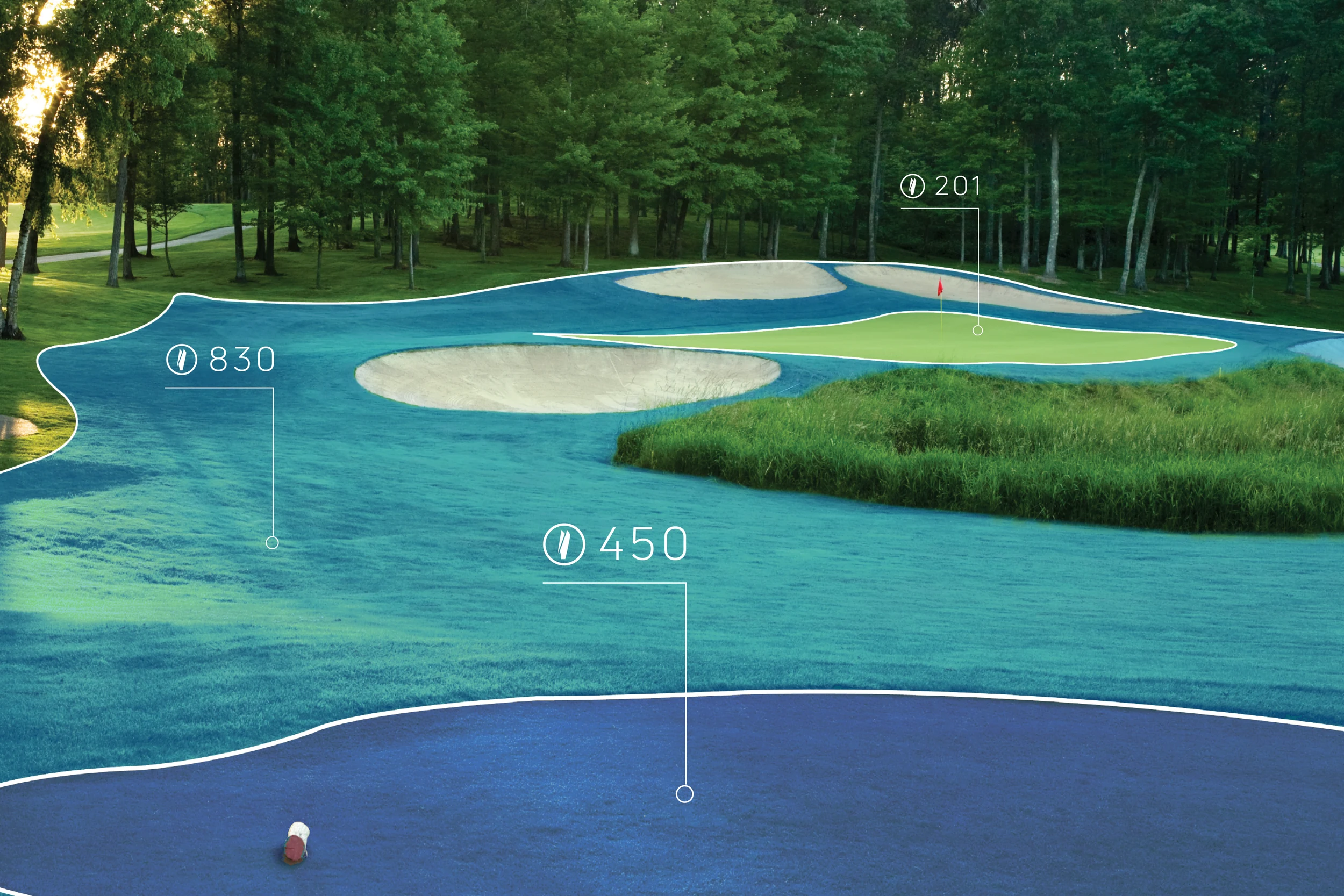 Turf Score shown across a green, fairway, and rough